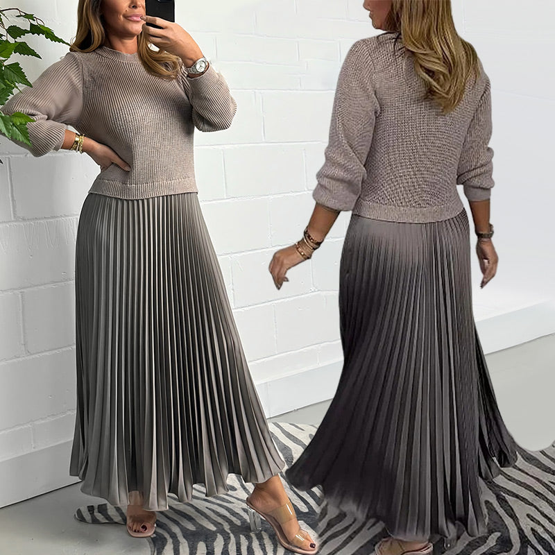 🍂 61% Rabatt-Aktion🍂Stilvolles und elegantes Kleid mit Rundhalsausschnitt und Falten für Damen