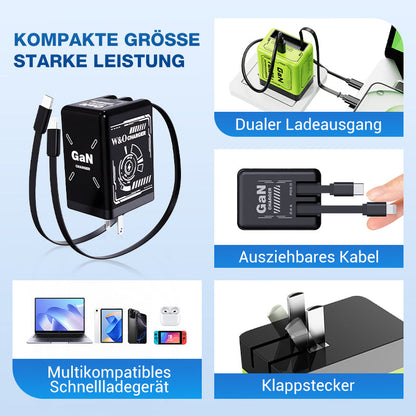 USB-C Schnellladestation mit einziehbarem Kabel – Universell einsetzbar
