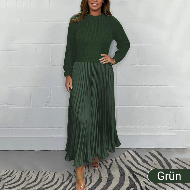 🍂 61% Rabatt-Aktion🍂Stilvolles und elegantes Kleid mit Rundhalsausschnitt und Falten für Damen