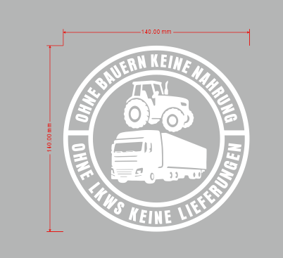 Auto-Aufkleber: Keine Bauern, keine Lebensmittel – keine LKWs, keine Lieferungen