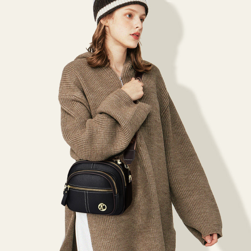 🎁Hot Sale 50% Rabatt⏳Klassische Multifunktionsfächer Verstellbarer breiter Schultergurt PU Leder Crossbody Tasche