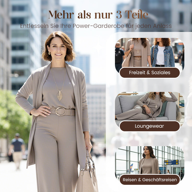 Elegantes 3-teiliges Set aus Longline-Cardigan, Top und Hose