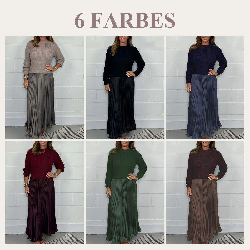 🍂 61% Rabatt-Aktion🍂Stilvolles und elegantes Kleid mit Rundhalsausschnitt und Falten für Damen