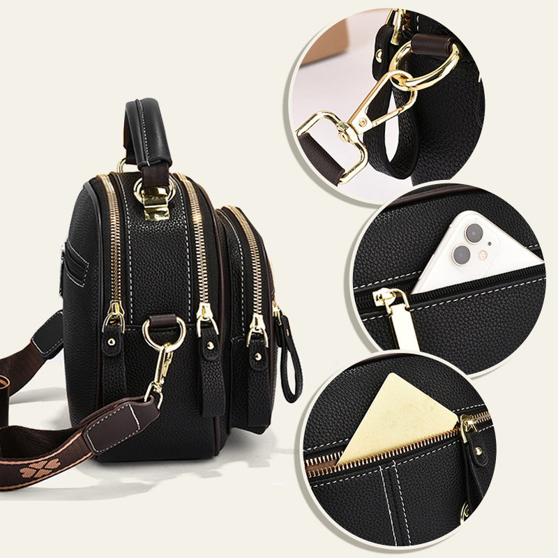 🎁Hot Sale 50% Rabatt⏳Klassische Multifunktionsfächer Verstellbarer breiter Schultergurt PU Leder Crossbody Tasche