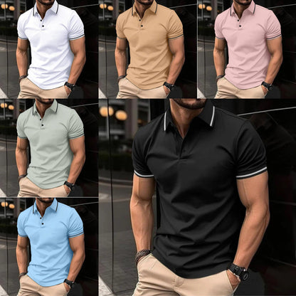 Lässiges T-Shirt für Herren mit Revers, kurzen Ärmeln und V-Ausschnitt