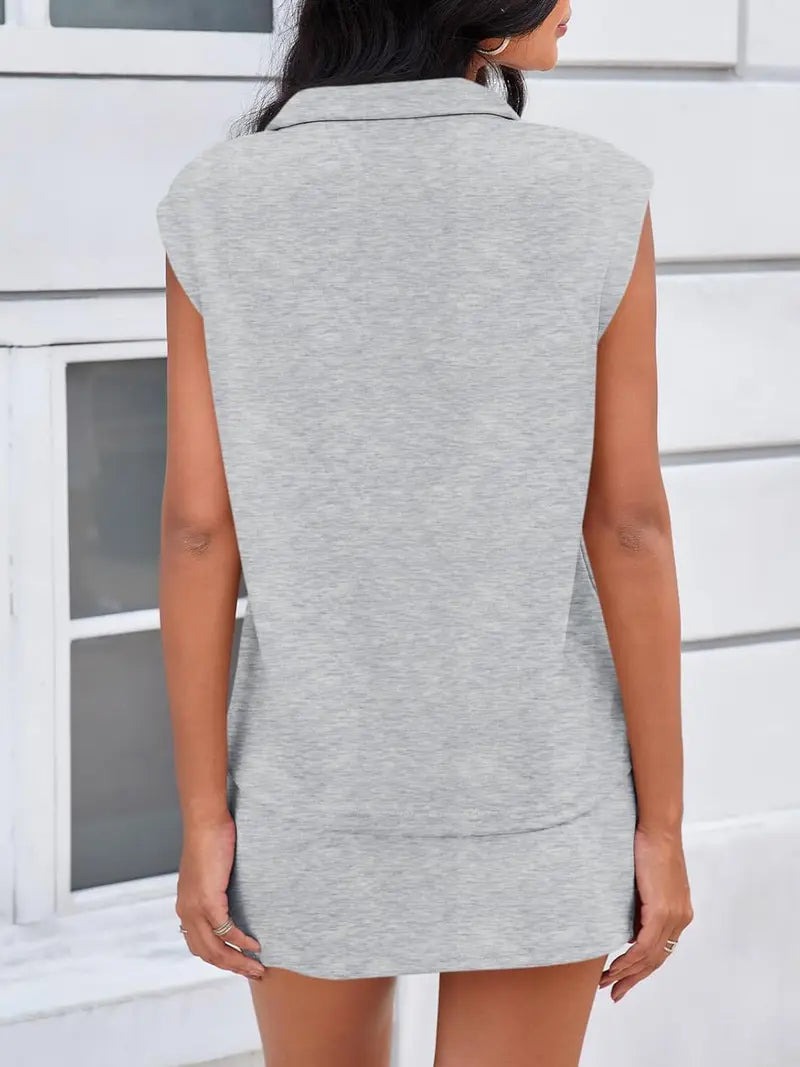 Zweiteiliges Tennis-Skort-Set für Damen – Ärmelloses Top mit halbem Reißverschluss & Sportrock | Lässige Sommer-Sportbekleidung