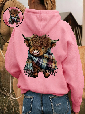 🐮 50 % RABATT | Kuschelig durch kalte Tage – Damen Hoodie mit Highland-Kuh-Motiv & Fleecefutter