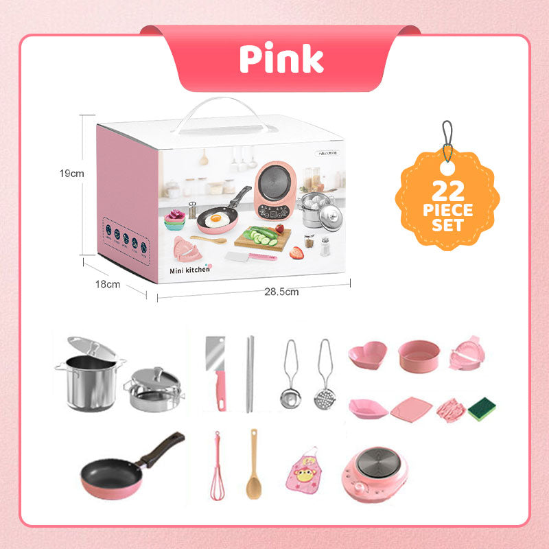 🔥 54% RABATT! 🎁👧🏻 Realistisches Mini-Kochset – Komplettes 22-teiliges Set mit Herd und Küchenutensilien für Kinder | Perfekt als Geschenk 🍳👨‍🍳
