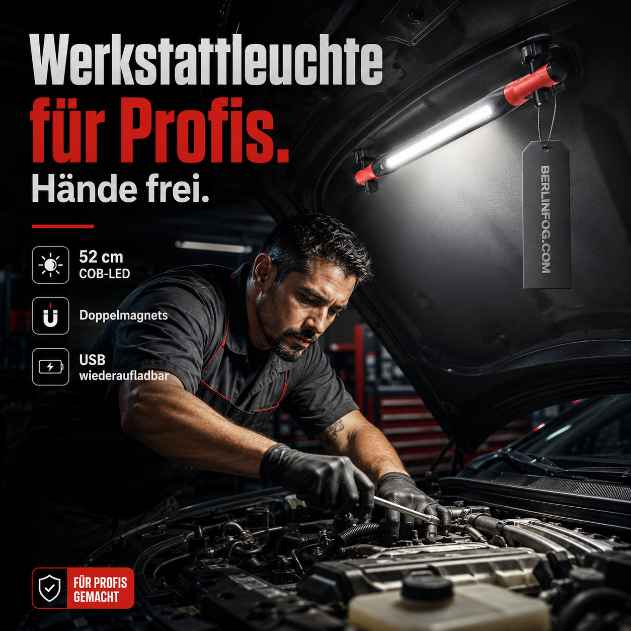 📢📢50 % Rabatt!! ⏰💡Wiederaufladbare Werkstattleuchte – 3000 LM, IPX4 Wassergeschützt & 360° Haken!