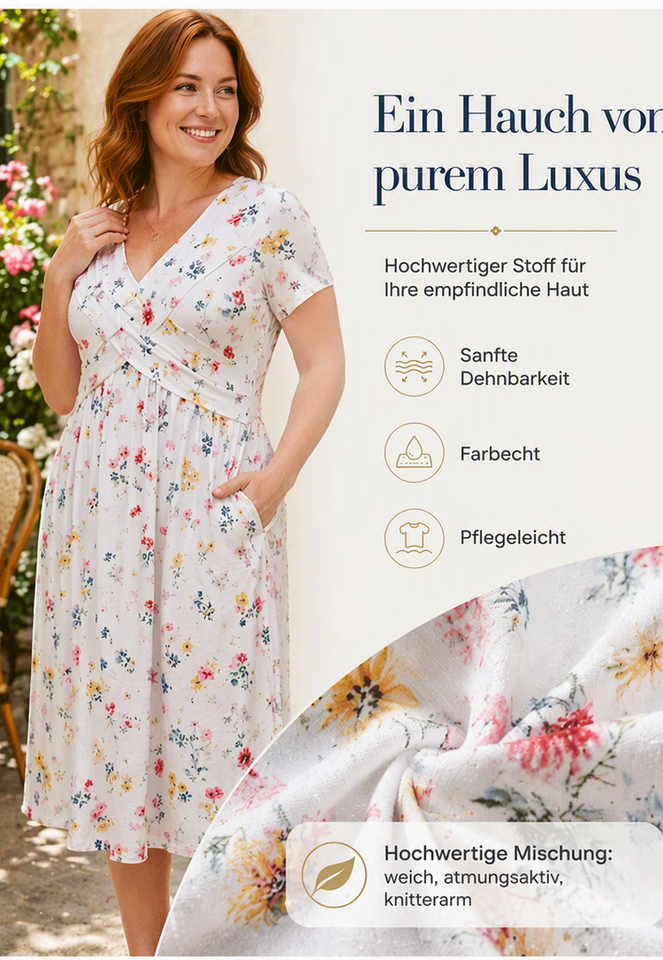 🌸🔥50% RABATT!🔥🔥Blumiges V-Ausschnitt-Kleid mit Taillendrehung – elegant und lässig für jeden Anlass