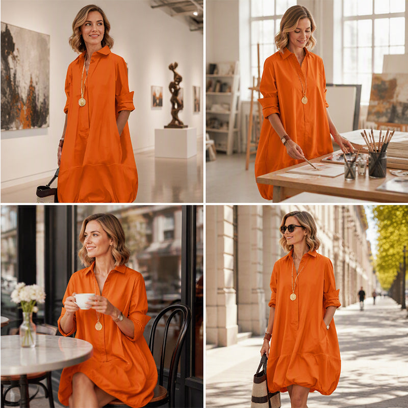 Damen Lässiges Knopf‑Hemdkleid Freizeit Shirtkleid