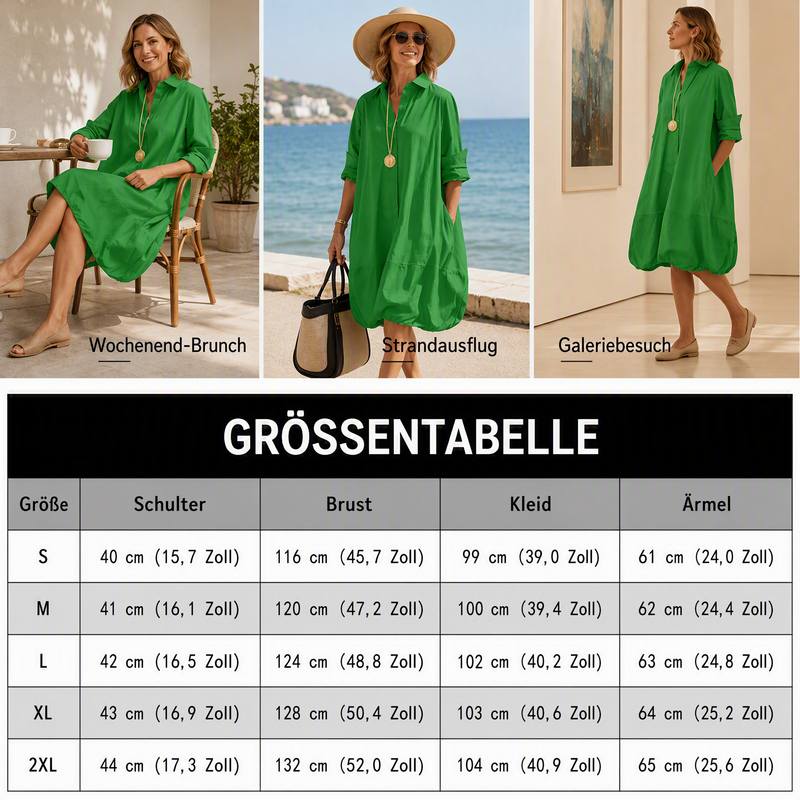 Damen Lässiges Knopf‑Hemdkleid Freizeit Shirtkleid