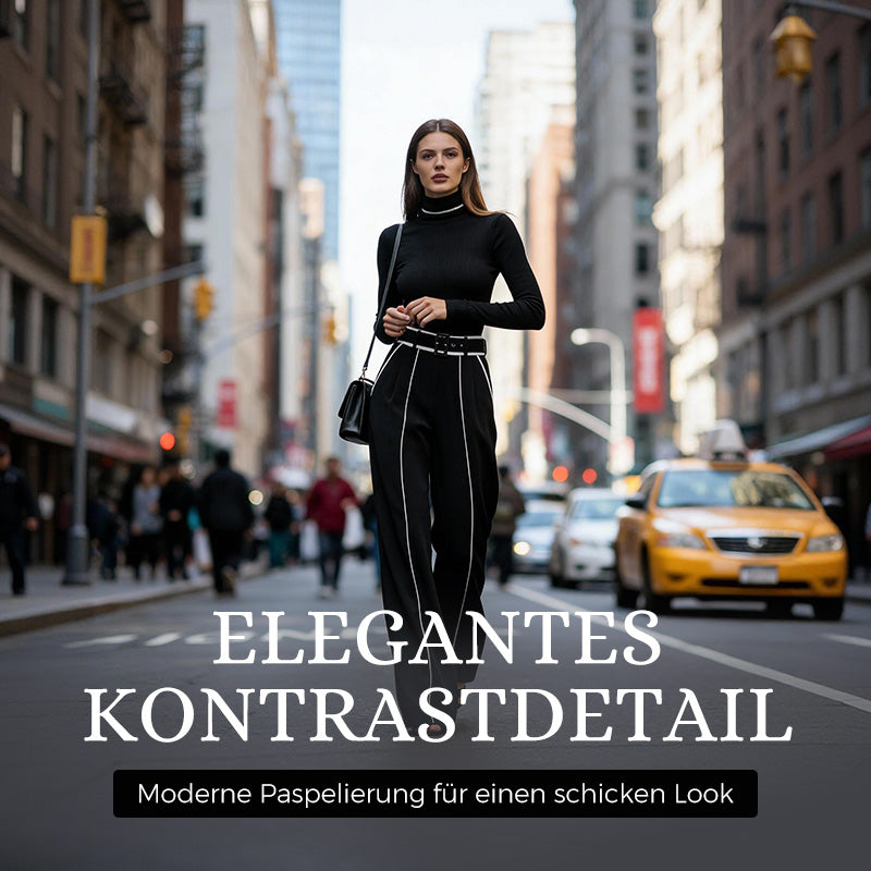 Damen Zweiteiler: Langarmshirt mit Stehkragen & Hosen mit weitem Bein