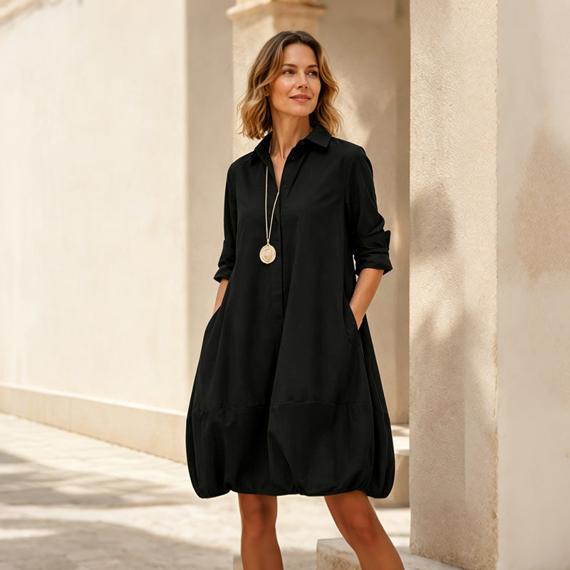 Damen Lässiges Knopf‑Hemdkleid Freizeit Shirtkleid