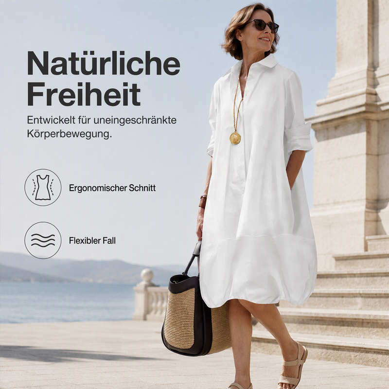 Damen Lässiges Knopf‑Hemdkleid Freizeit Shirtkleid