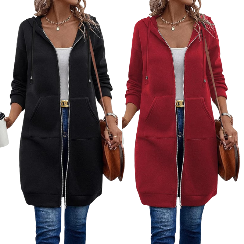 🔥✨Damen Fleece‑Kapuzenpullover mit Reißverschluss