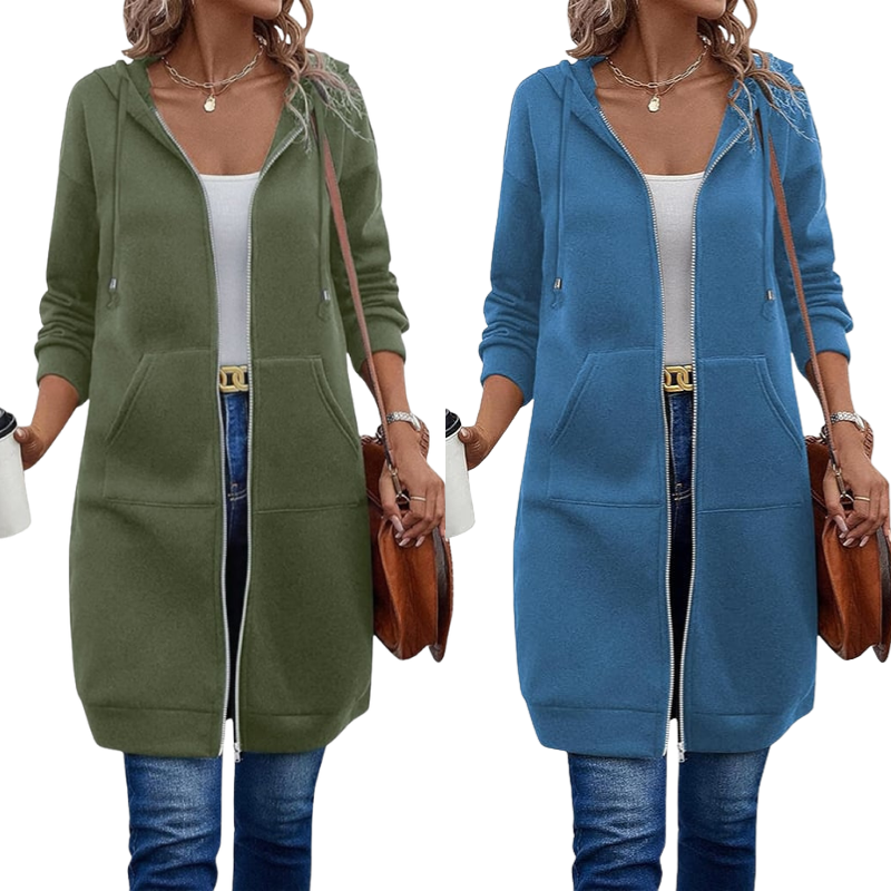 🔥✨Damen Fleece‑Kapuzenpullover mit Reißverschluss