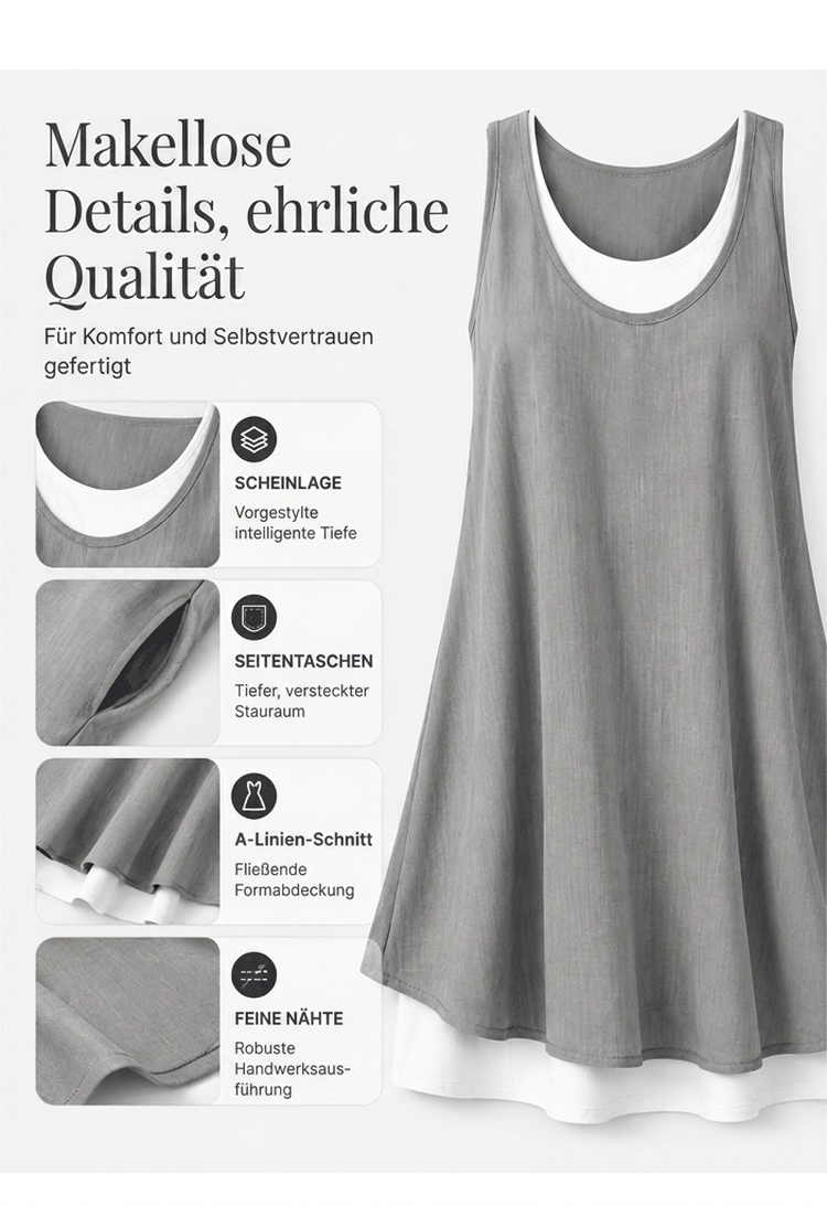 🎁Letzter Tag der Aktion: 50% Rabatt🔥 Lässiges, lockeres, ärmelloses Tanktop-Kleid in Layering-Optik für Damen