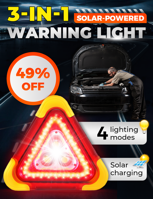 🆘 50% Rabatt!! 🔦 2-in-1 Solar-Warndreieck-Leuchten für den Notfall – ideal für Winter-Nacht-Pannen! 🚨 Sicheres Parking bei Pannen – jetzt Sicherheit doppelt sichern!