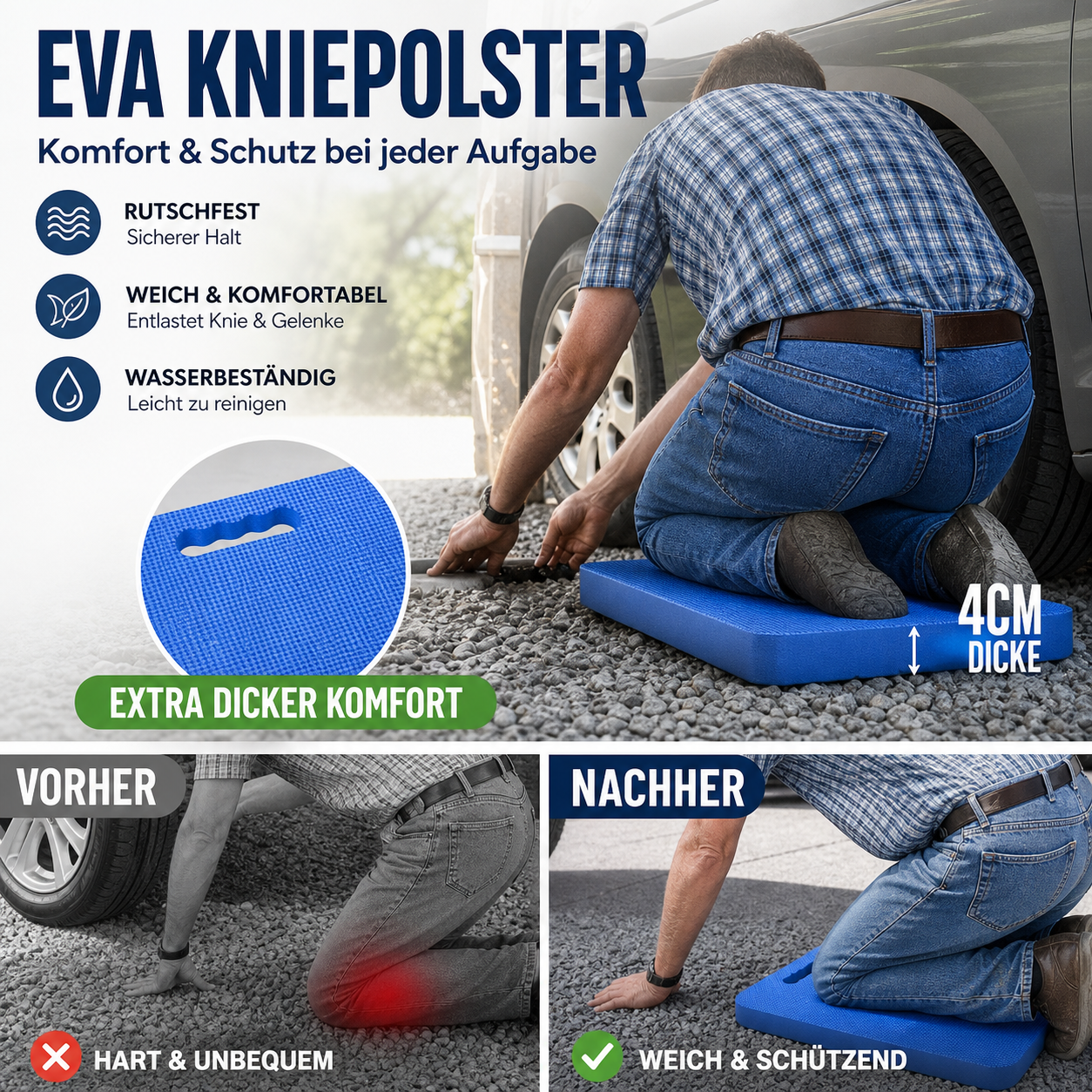🦵🧘 Extra dicke Kniematten – 4 cm Polsterung, wasserdicht, rutschfest. Komfortabel für Gartenarbeit, Reinigung und Heimwerken. 🧎🏡