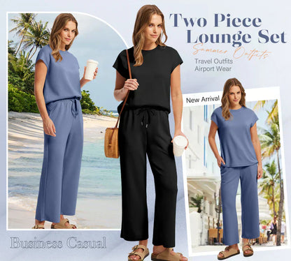 🌺2025 Neu eingetroffen - 49% OFF🌺Damen Casual Cap Ärmel Top Weite Hosen Set
