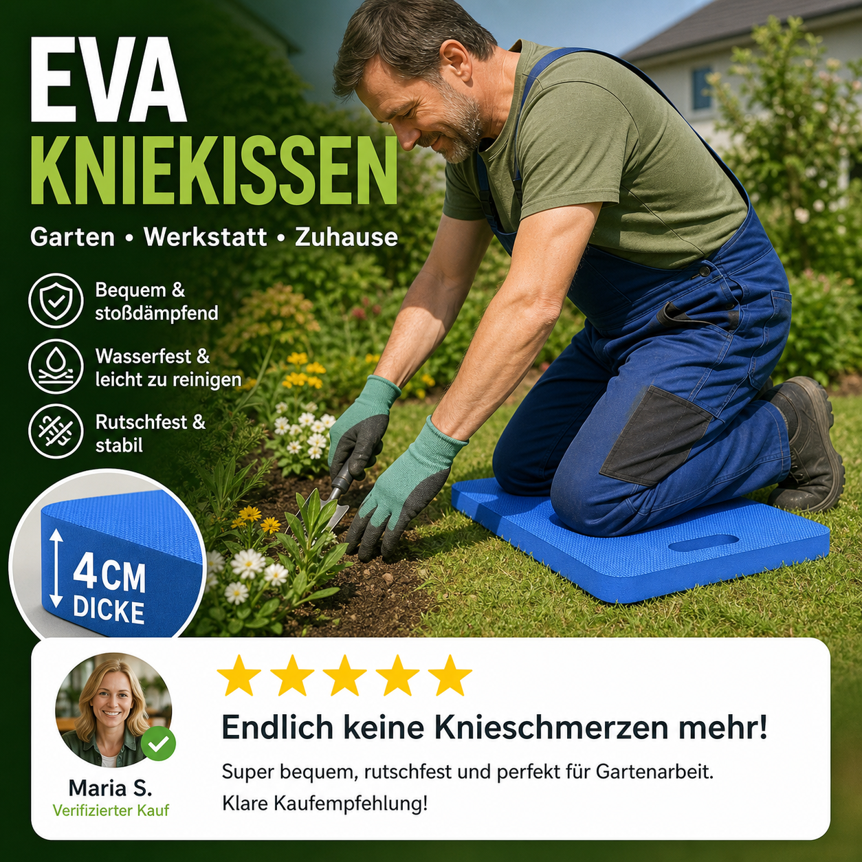 🦵🧘 Extra dicke Kniematten – 4 cm Polsterung, wasserdicht, rutschfest. Komfortabel für Gartenarbeit, Reinigung und Heimwerken. 🧎🏡
