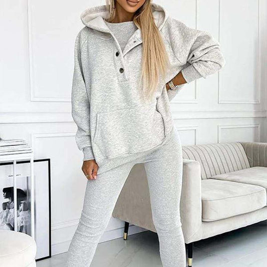 2024 Damen-Sport-Freizeit-Sweatshirt mit Kapuze + schmaler Weste + Hose, 3er-Set