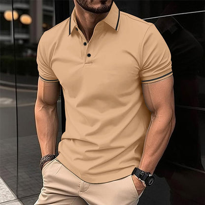 Lässiges T-Shirt für Herren mit Revers, kurzen Ärmeln und V-Ausschnitt