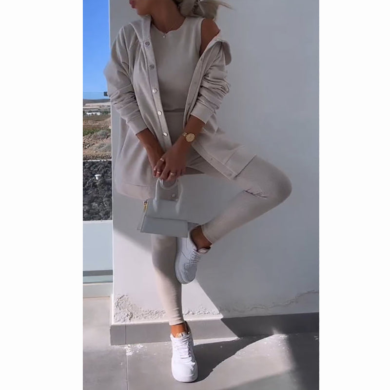 💕Strickjacke mit Kapuze, Weste, Leggings, dreiteiliges Set