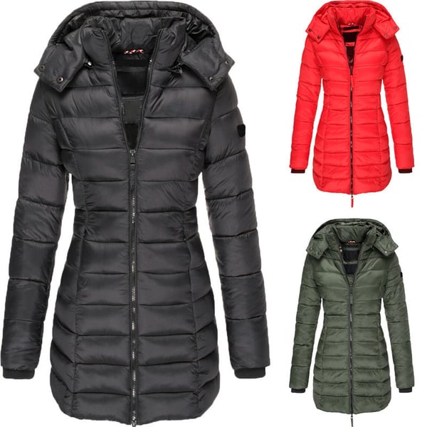 🔥Mittellange wattierte Winterjacke für Frauen, einfarbige, warme Kapuzenjacke👍【Kostenloser Versand】