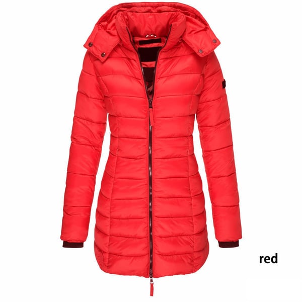 🔥Mittellange wattierte Winterjacke für Frauen, einfarbige, warme Kapuzenjacke👍【Kostenloser Versand】