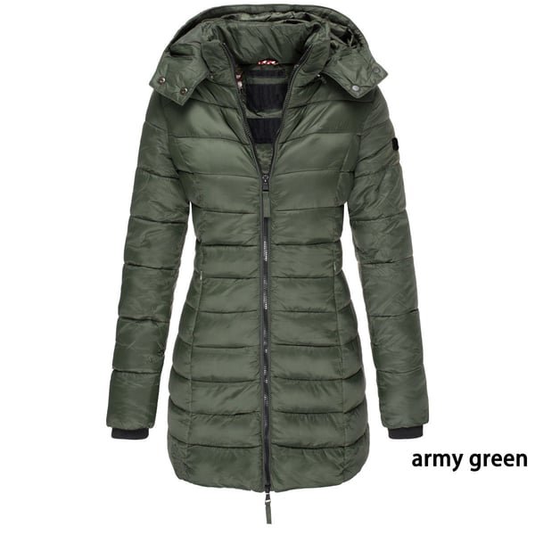 🔥Mittellange wattierte Winterjacke für Frauen, einfarbige, warme Kapuzenjacke👍【Kostenloser Versand】