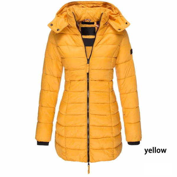 🔥Mittellange wattierte Winterjacke für Frauen, einfarbige, warme Kapuzenjacke👍【Kostenloser Versand】