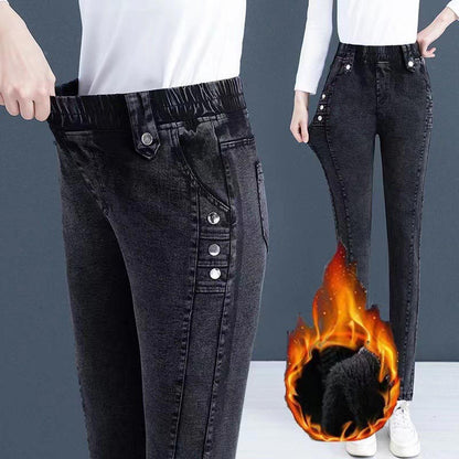 🔥Schönes Geschenk💖Elastische warme Plüsch-Röhrenjeans für Damen