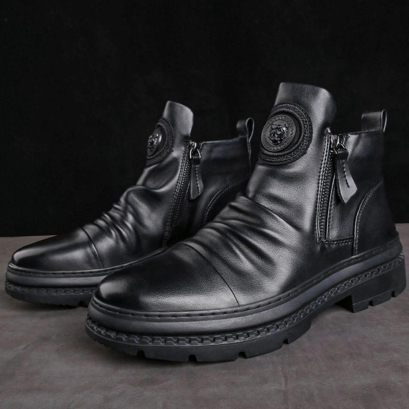 [Bestes Geschenk] Klassische lässige Herrenstiefel mit seitlichem Reißverschluss aus Leder