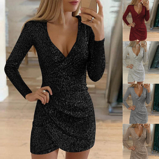 ✨✨litzerndes Pailletten-Bodycon-Kleid mit V-Ausschnitt für Damen✨✨