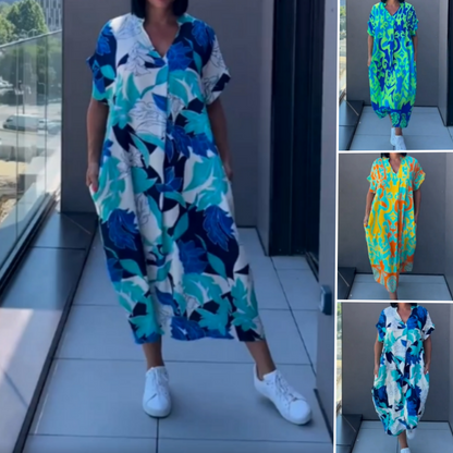 👗 50% RABATT! 🌸 Lässiges Elegantes Bedrucktes V-Ausschnitt Kleid für Damen – Fließender Stoff, Schmeichelhafte Passform & Perfekt für den Frühling ☀️
