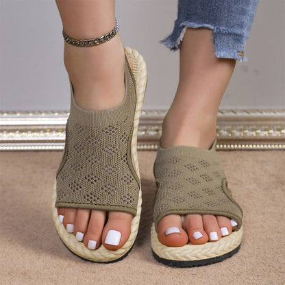 Flache Sandalen mit offenem Zehenbereich für Frauen aus Maschenware💗💗
