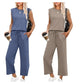🌺2025 Neu eingetroffen - 49% OFF🌺Damen Casual Cap Ärmel Top Weite Hosen Set