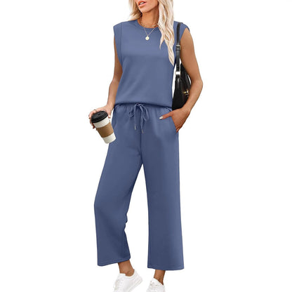 🌺2025 Neu eingetroffen - 49% OFF🌺Damen Casual Cap Ärmel Top Weite Hosen Set