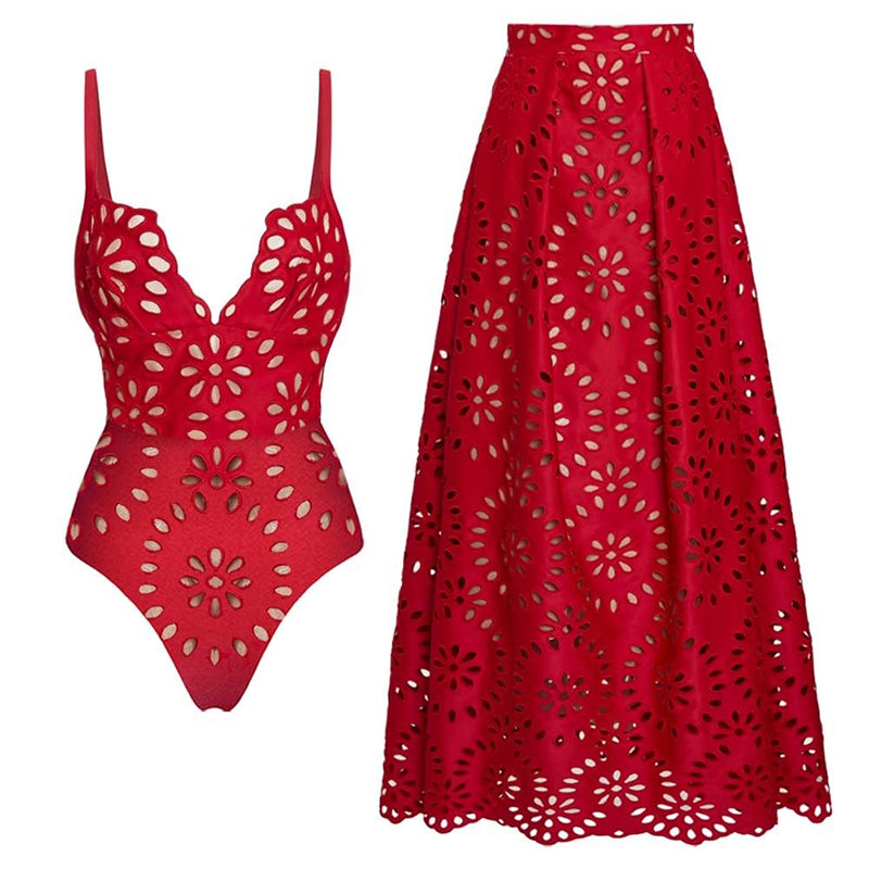 🔥Sommer-Schnäppchen 👙Sexy Badeanzug für Damen mit passendem langem Rock💕