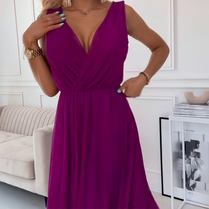🏖️Sommer-Hot-Sale 49% Rabatt🌼💃V-Ausschnitt ärmelloses Chiffonkleid