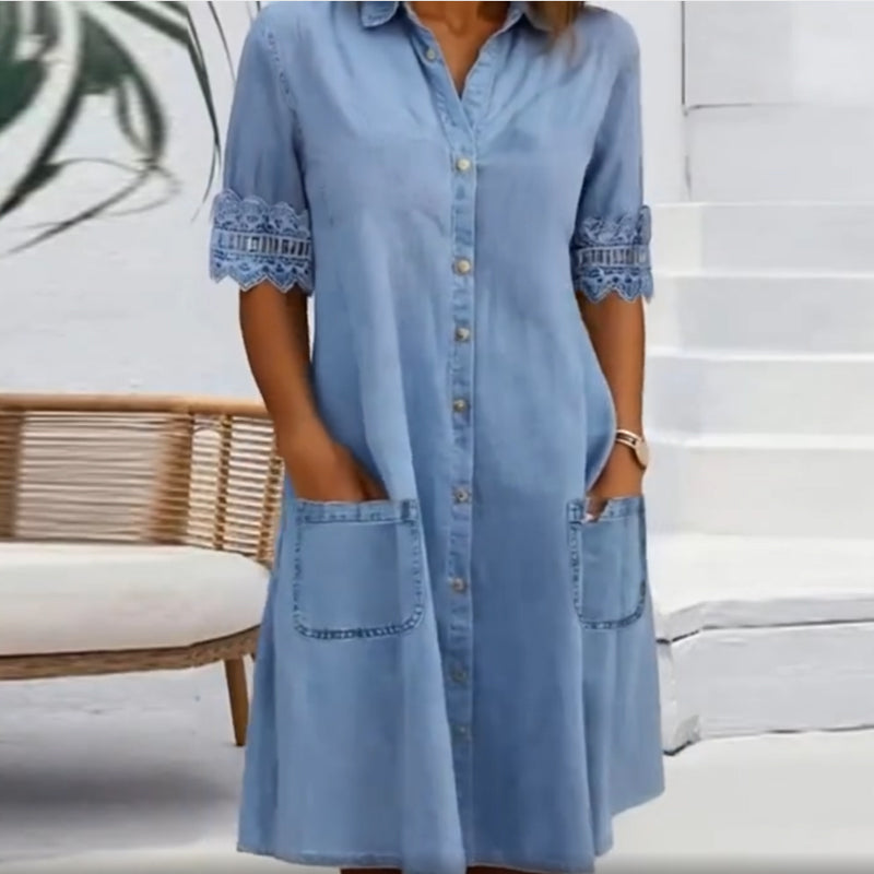 🌺Elegantes einfarbiges Jeanskleid für Damen