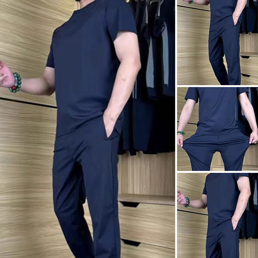 Lässiges Stretch-Set für Herren aus Eisseide mit T-Shirt und Hose