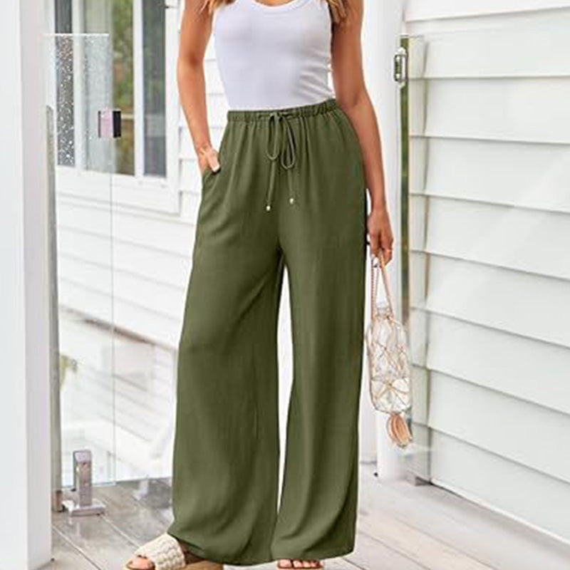 💎55% Rabatt 👖Damen Leinenhose, locker geschnittene Wide-Leg-Hose mit Taschen und Kordelzug, bequem und ideal für Freizeit und Alltag🌸