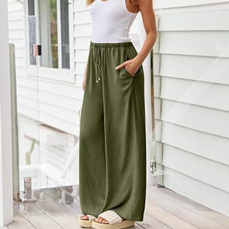 💎55% Rabatt 👖Damen Leinenhose, locker geschnittene Wide-Leg-Hose mit Taschen und Kordelzug, bequem und ideal für Freizeit und Alltag🌸