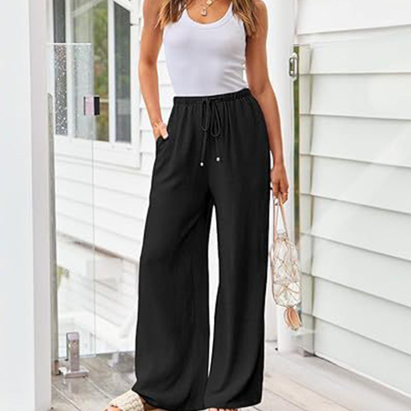 💎55% Rabatt 👖Damen Leinenhose, locker geschnittene Wide-Leg-Hose mit Taschen und Kordelzug, bequem und ideal für Freizeit und Alltag🌸