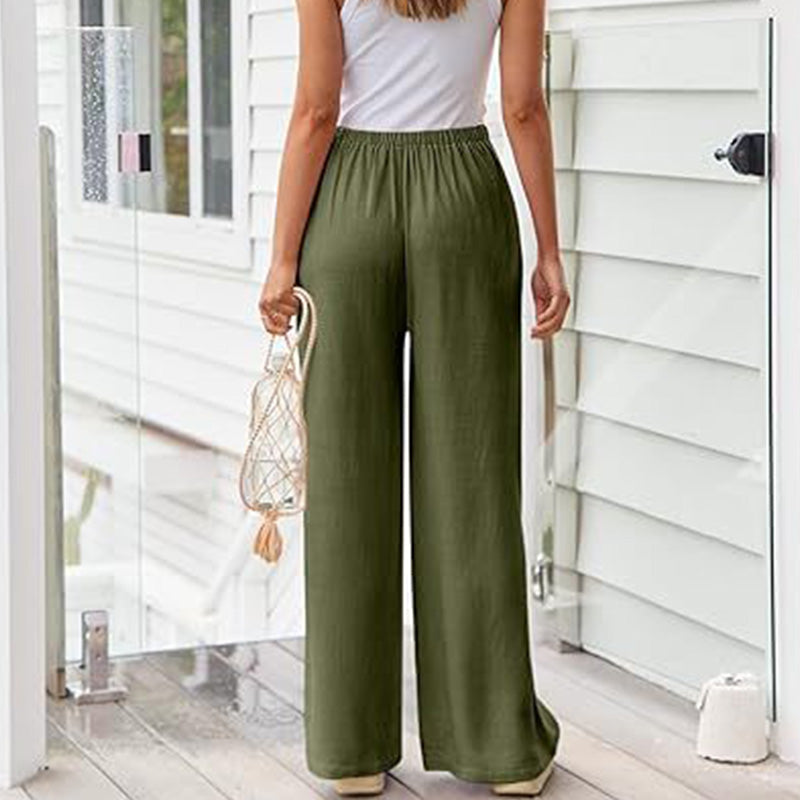 💎55% Rabatt 👖Damen Leinenhose, locker geschnittene Wide-Leg-Hose mit Taschen und Kordelzug, bequem und ideal für Freizeit und Alltag🌸