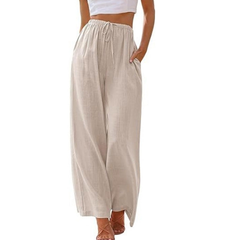 💎55% Rabatt 👖Damen Leinenhose, locker geschnittene Wide-Leg-Hose mit Taschen und Kordelzug, bequem und ideal für Freizeit und Alltag🌸