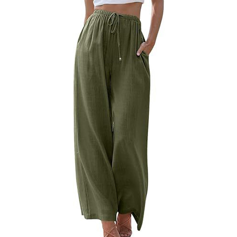💎55% Rabatt 👖Damen Leinenhose, locker geschnittene Wide-Leg-Hose mit Taschen und Kordelzug, bequem und ideal für Freizeit und Alltag🌸